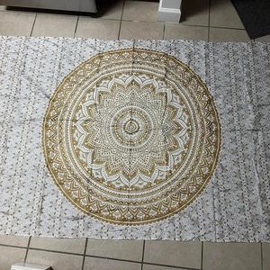 Mandala Style Gold & White Tapestry